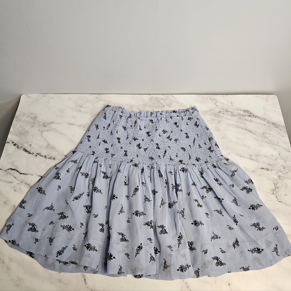 Ganni Floral‎ Stretchable Blue Mini Skirt Large NWT - Picture 6 of 8